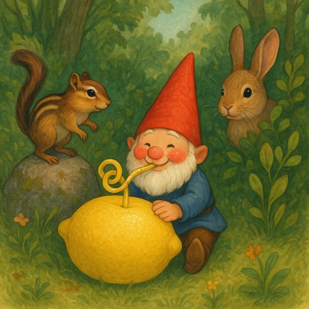 Lively Scene Shows a Diminutive Gnome Wearing a Red Hat
