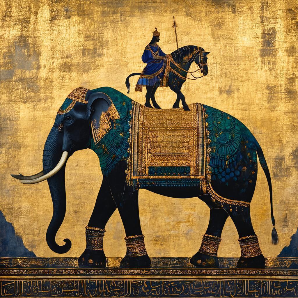 Gilded Horse Standing Atop a Colossal Elephant