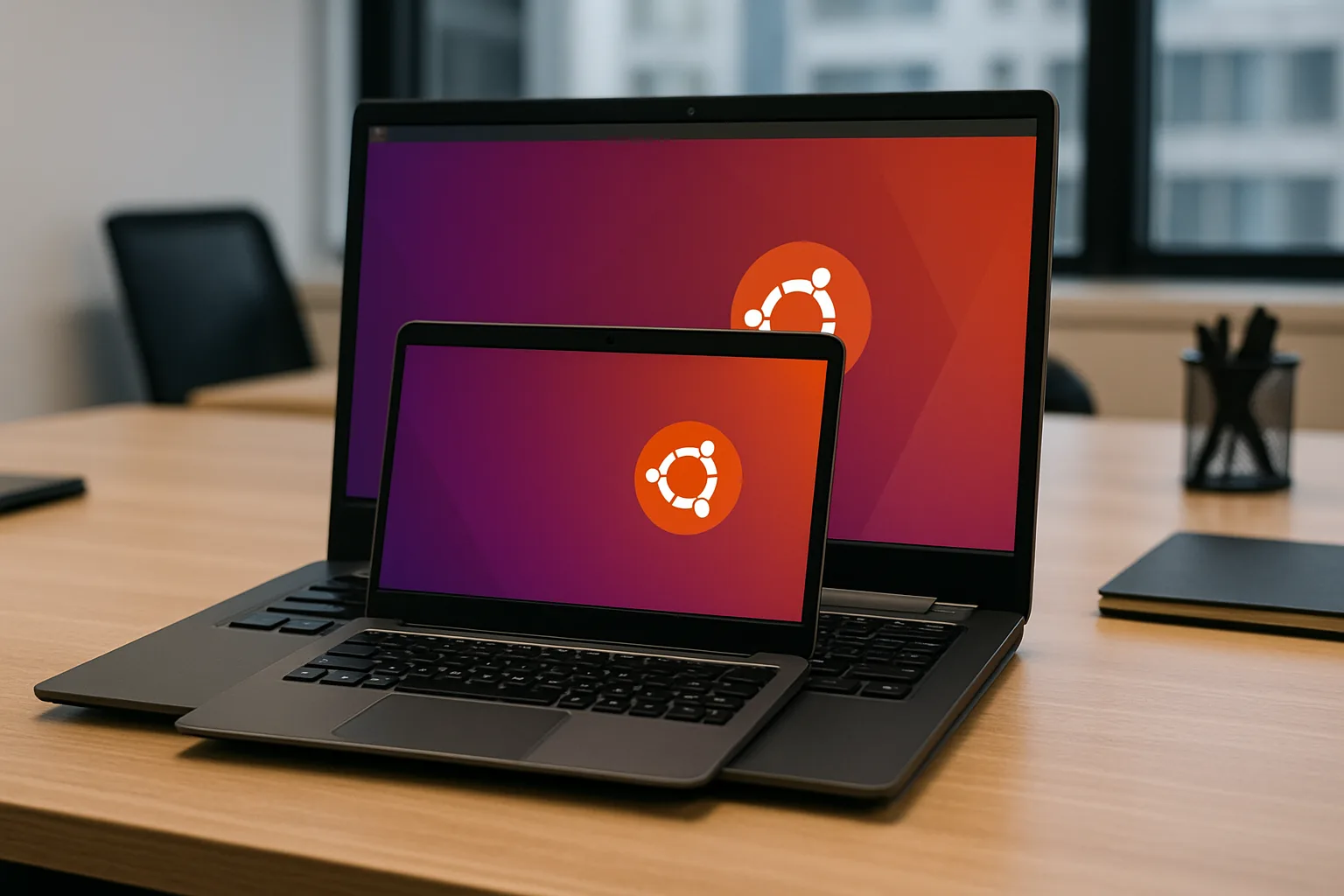 Smaller Laptop Is Placed on Top of a Larger Laptop