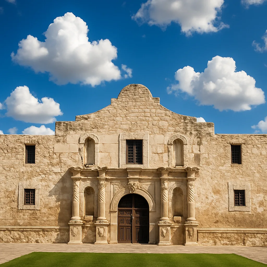 Fluffy White Clouds Float in a Vivid Blue Sky Overhead