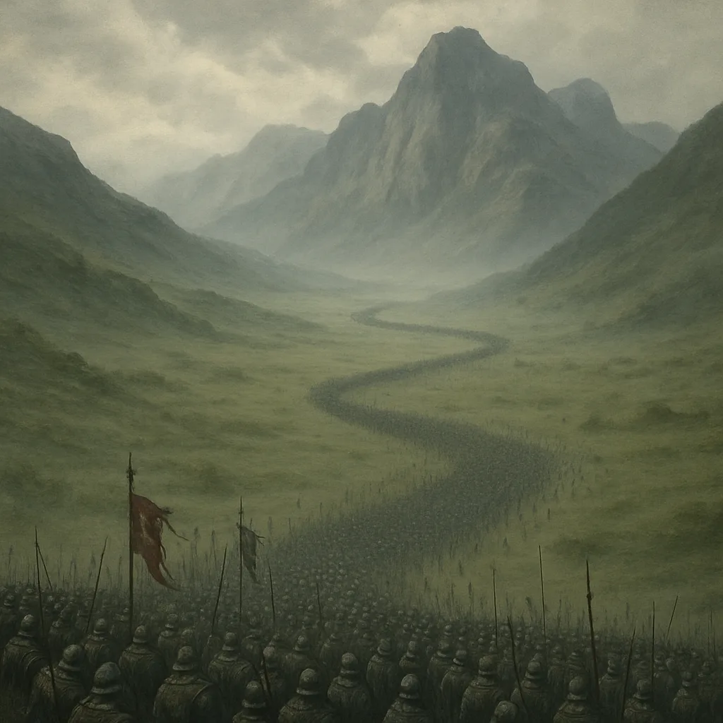 Sprawling Column of Countless Medieval Soldiers