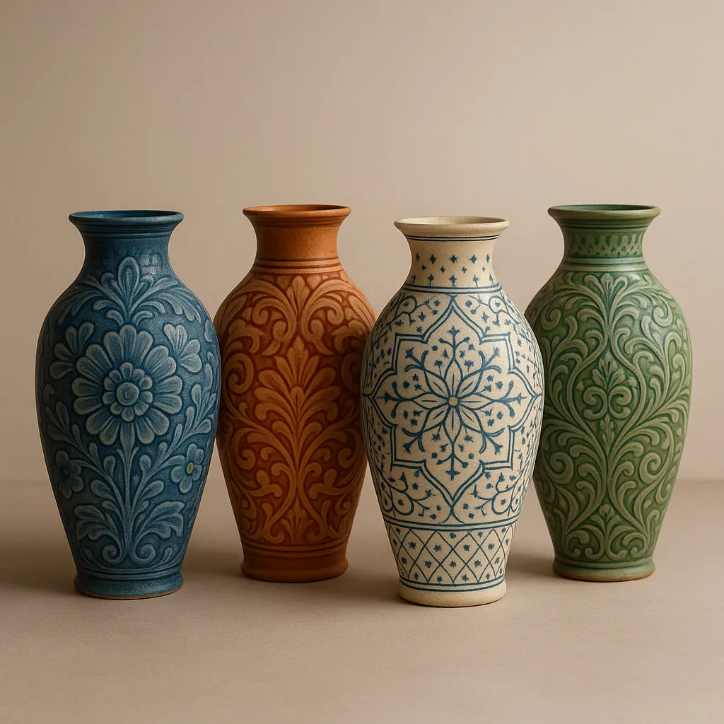Showcasing Four Elaborately Crafted Ceramic Vases