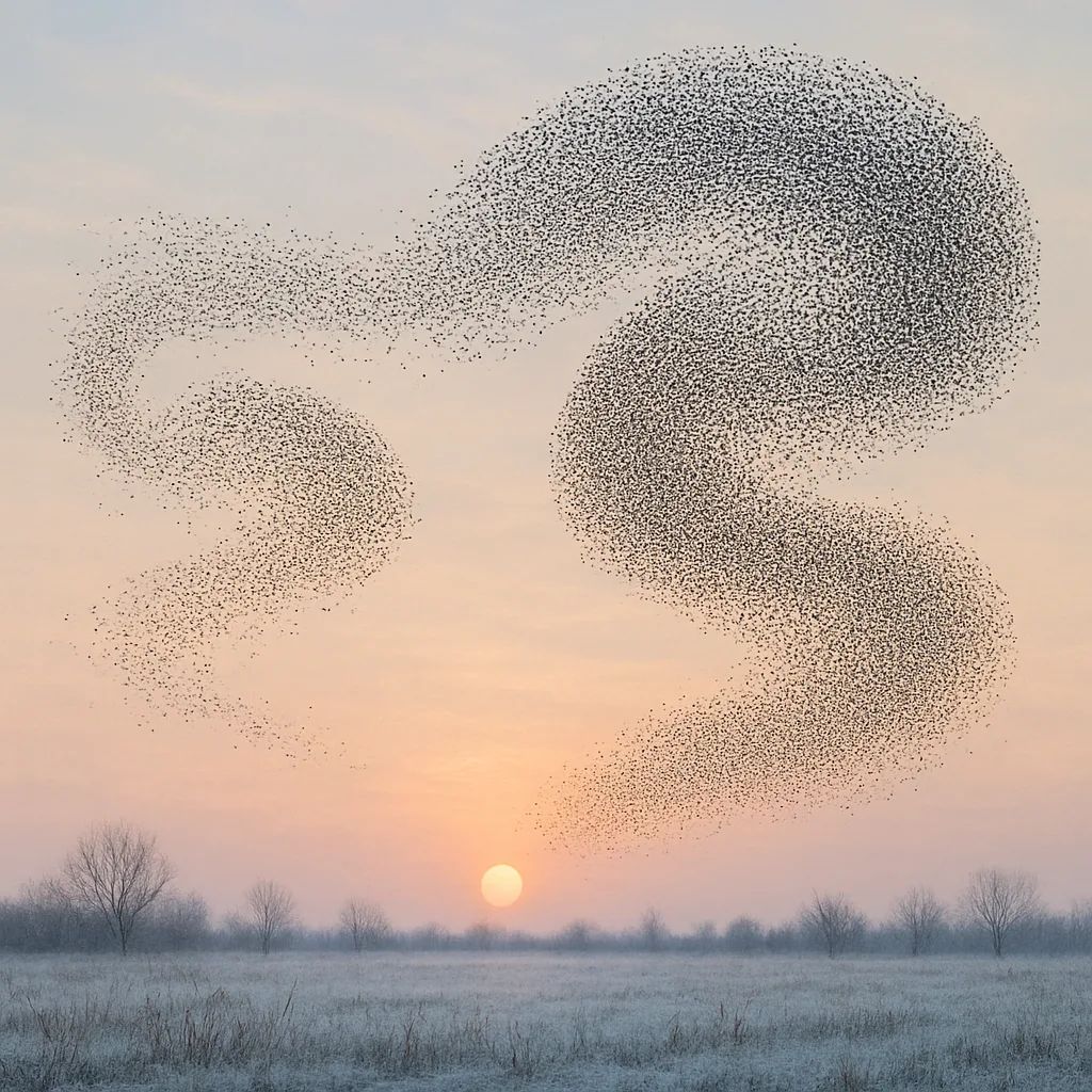 Vast Flock of Starlings Creates Intricate
