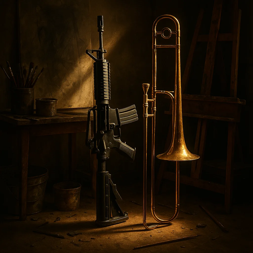 Opulent Light Dramatically Uplights an Assault Rifle