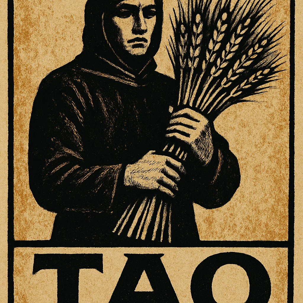 Person in Dark Clothing Holding a Bundled Sheaf of Wheat