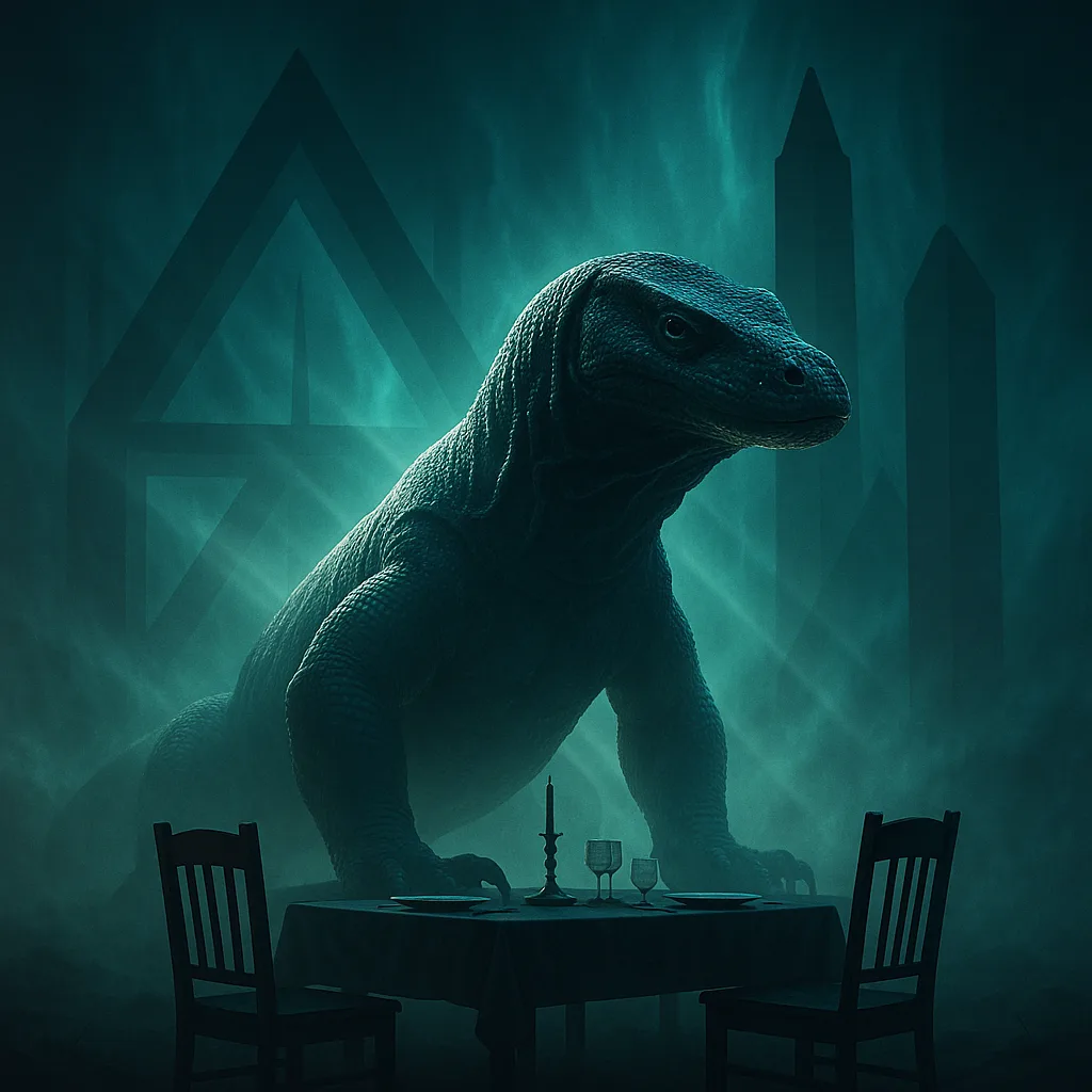 Komodo Dragon Looms over a Dining Table