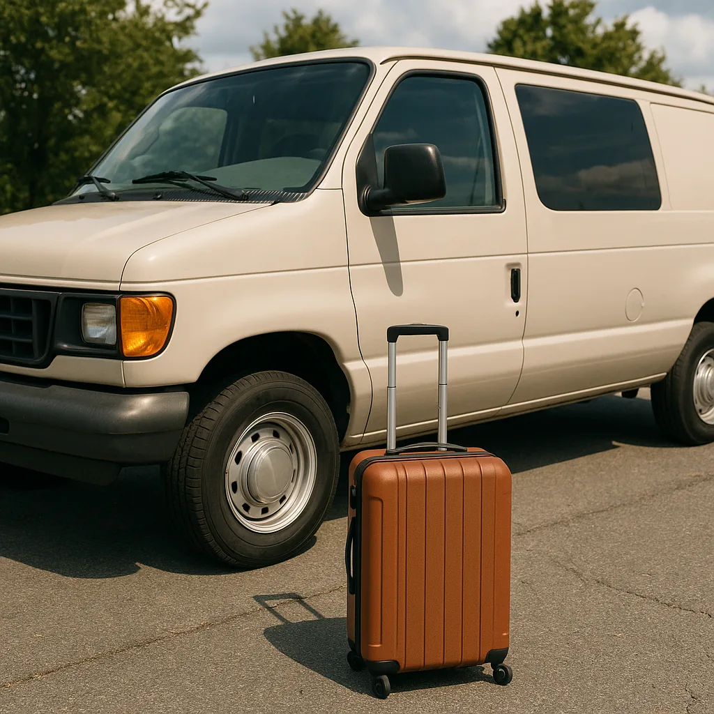 Image Showing a Van Parked with a Suitcase