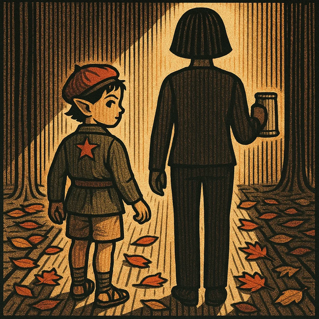 Child Whose Mid-20th-century Revolutionary-inspired Attire and Sandals Are Visible