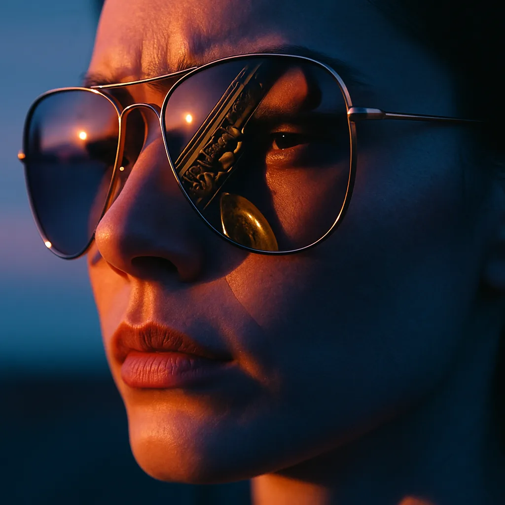 Reflected in Oversized Sunglasses on a Serene Face
