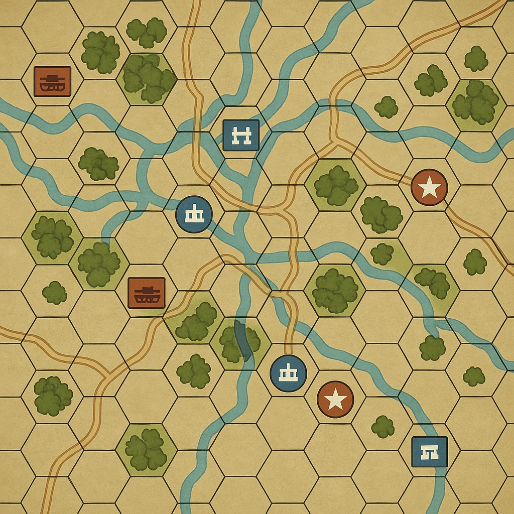 Strategic Board Game Map with Hexagonal Terrain