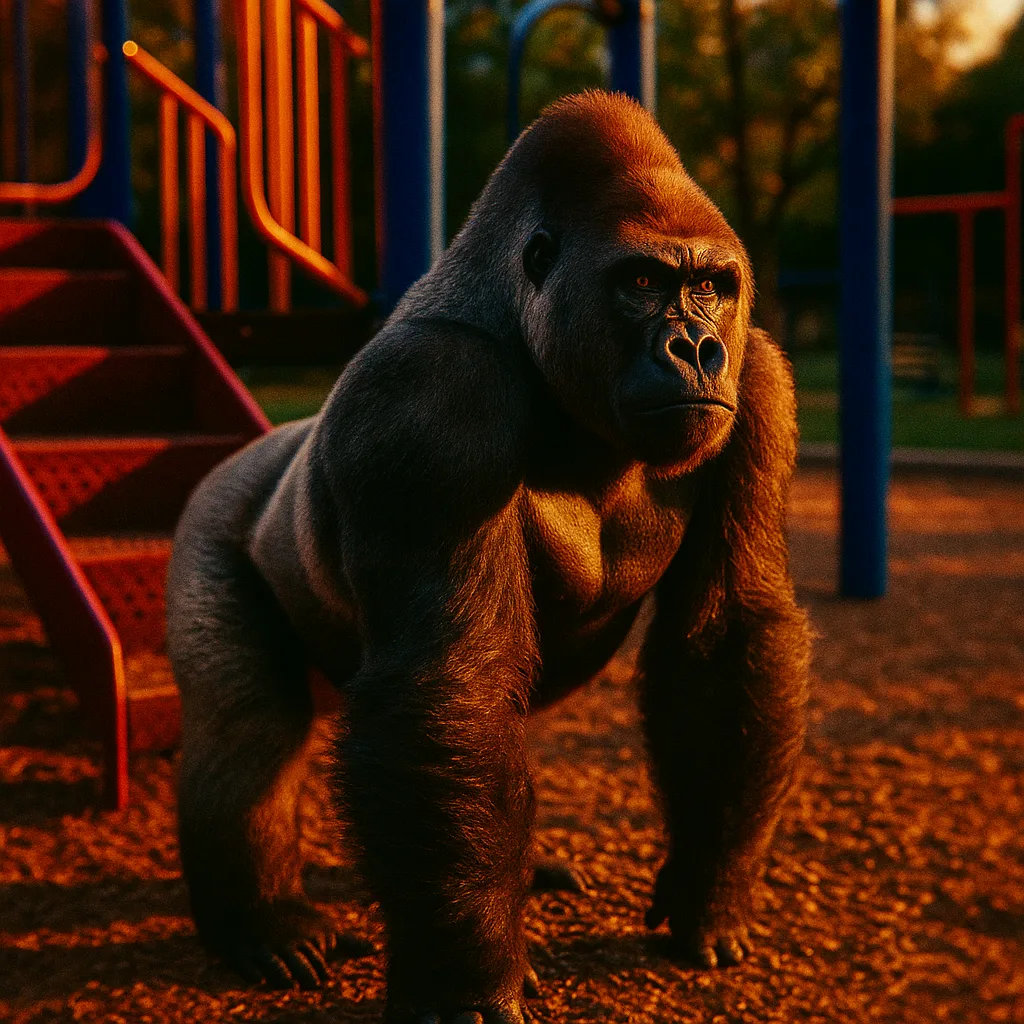 Alert Silverback Gorilla on a Playground
