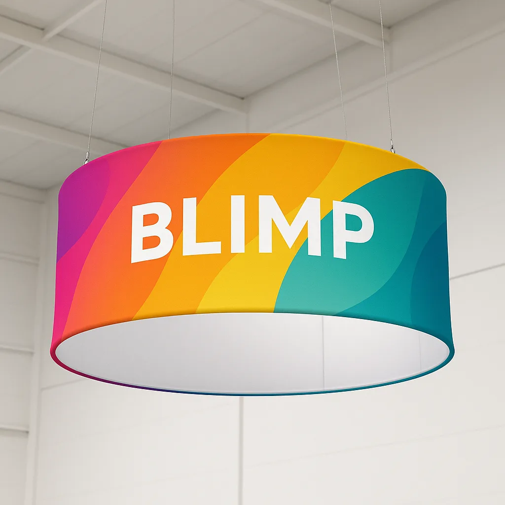 Cylindrical Hanging Banner Frame System with a Colorful Design
