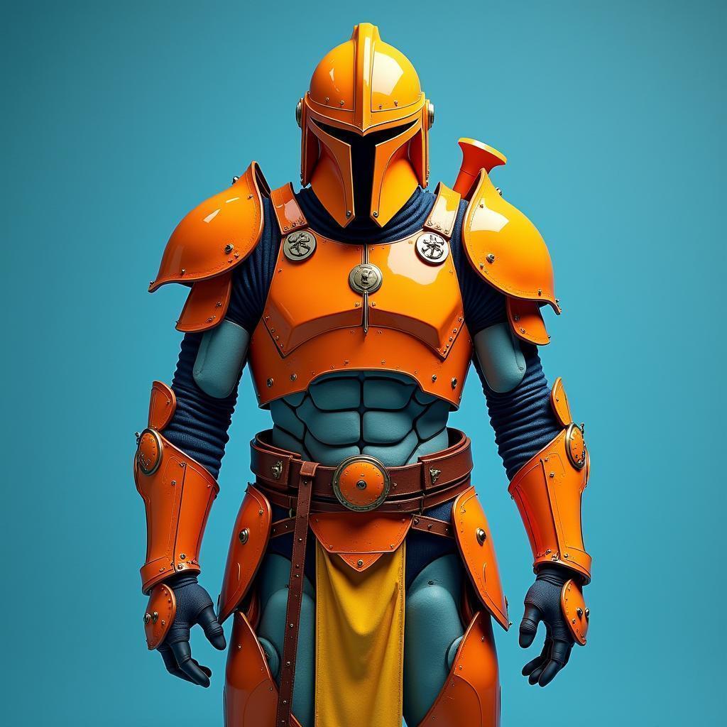 Anatomical Warrior in Orange and Yellow Armor