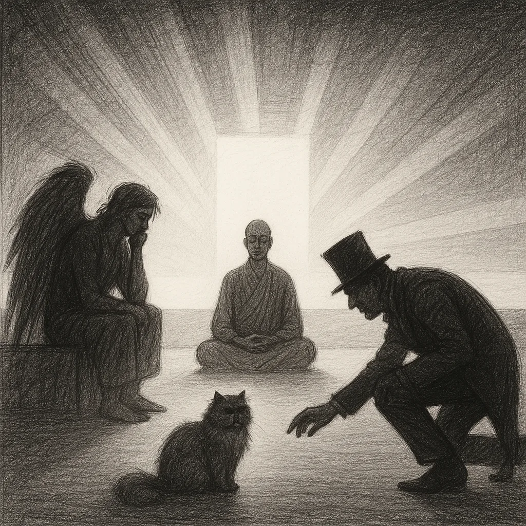 Strong Backlighting and Volumetric Rays Silhouette a Pencil-sketched Scene