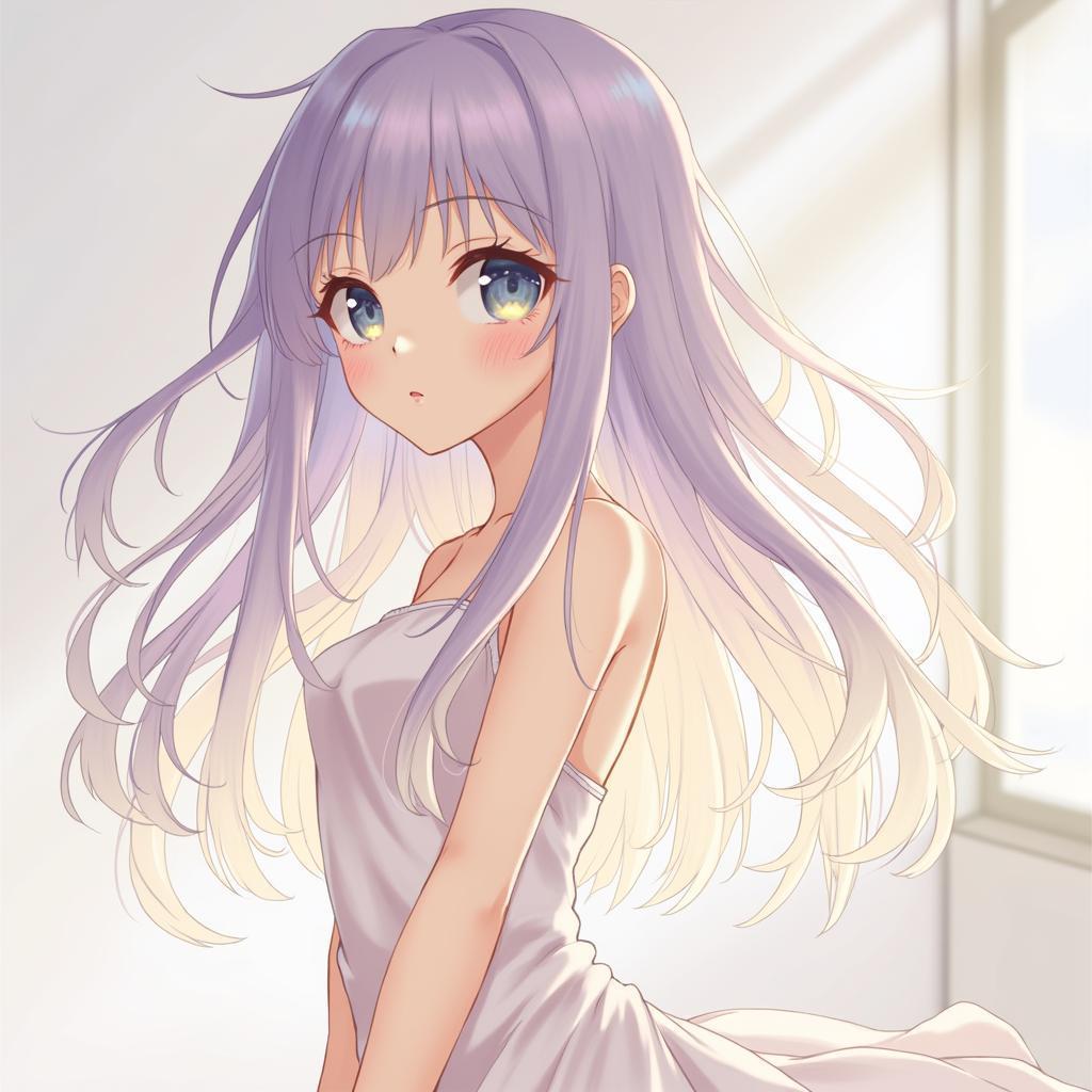 Slender Ethereal Anime Girl With Flowing Hair