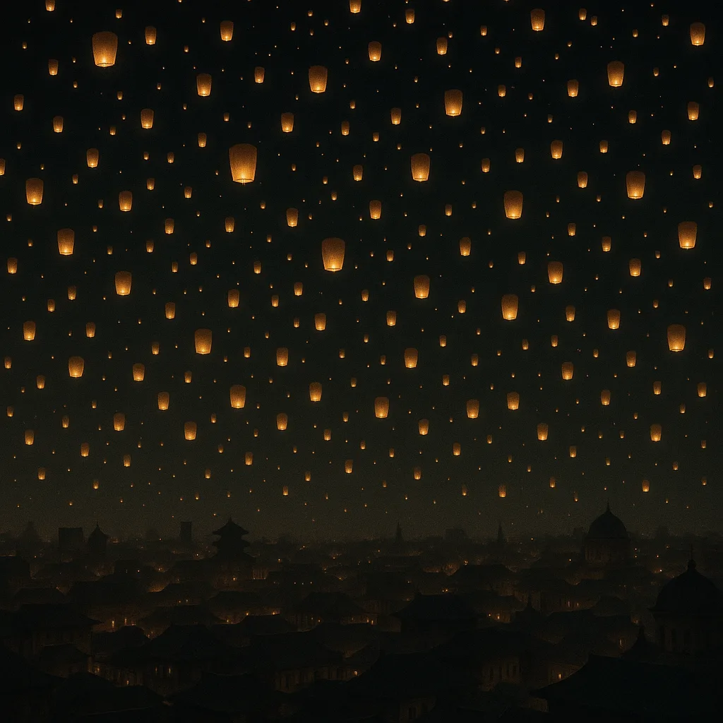 Hundreds of Glowing Paper Lanterns Drift Serenely Upwards