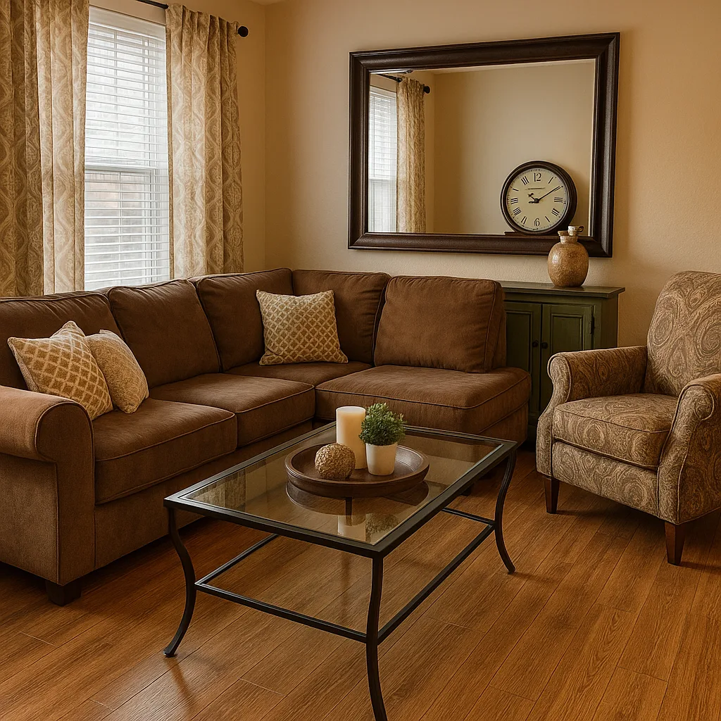 Cozy Living Room with a Brown Sectional Sofa