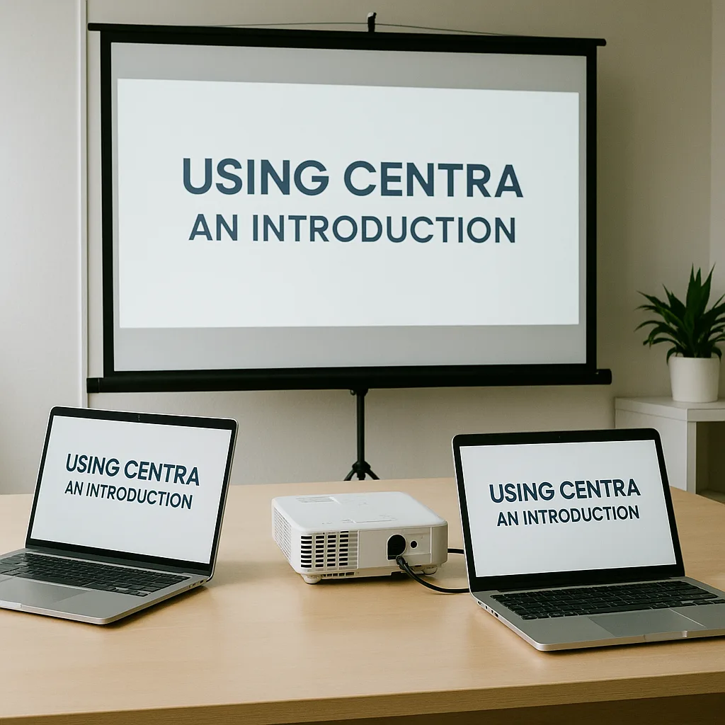 Two Laptops and a Projector Display a Presentation