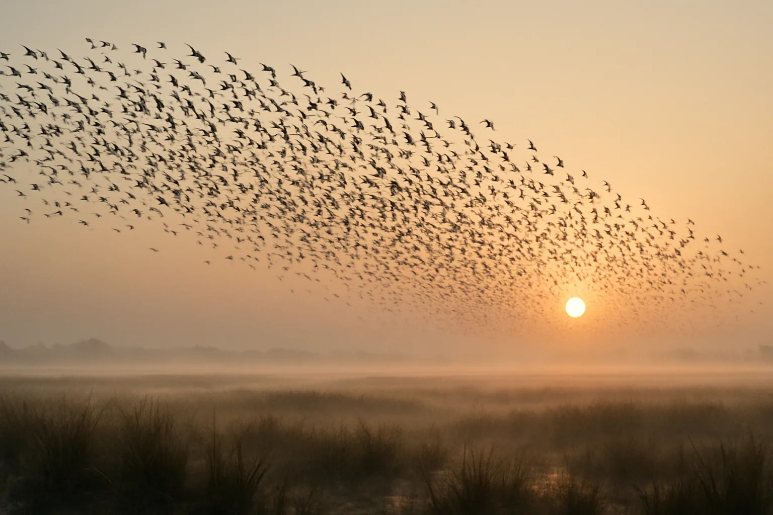 Vast Flock of Birds Takes Flight in Unison