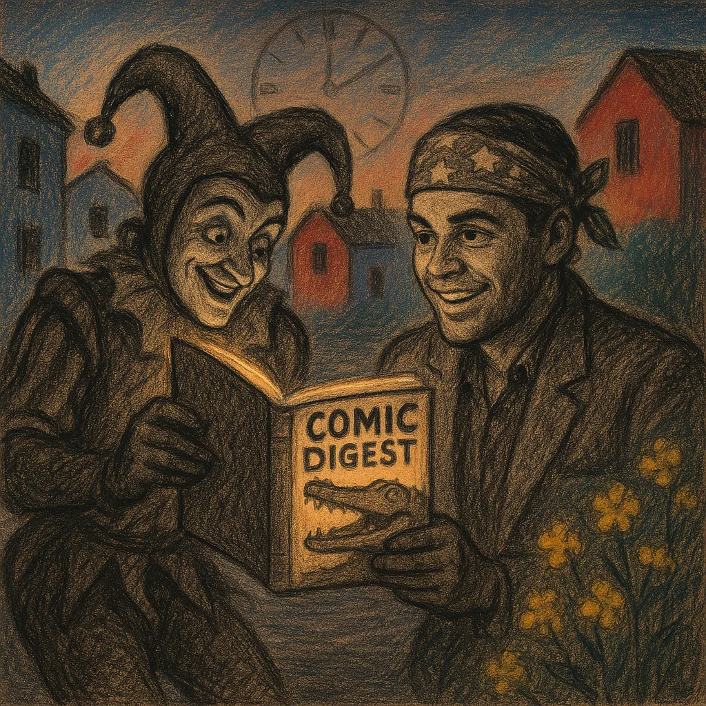Charcoal-sketched Roaring Twenties Jester Shows a TV Star
