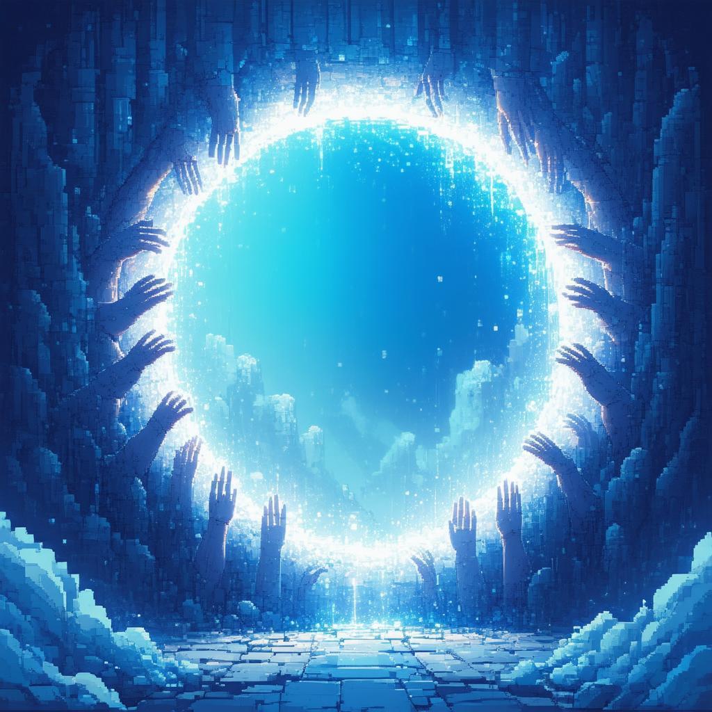 Pixel Portal Ring Formed From Interlocking Hands