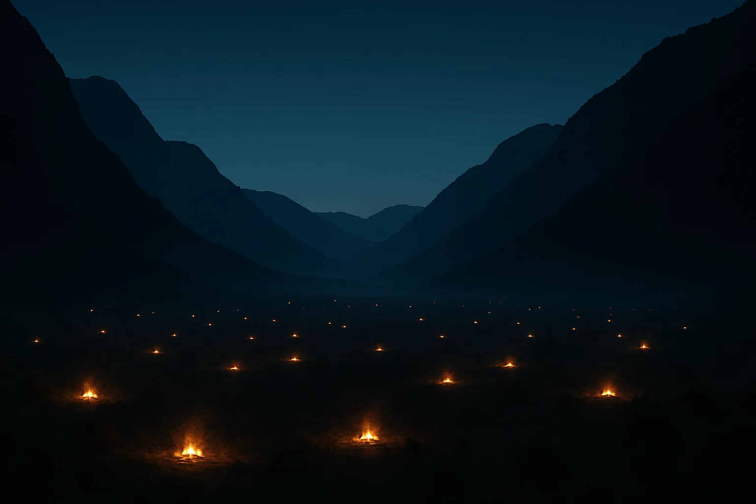 Numerous Distant Campfires Twinkle Like Fallen Stars Across a Vast