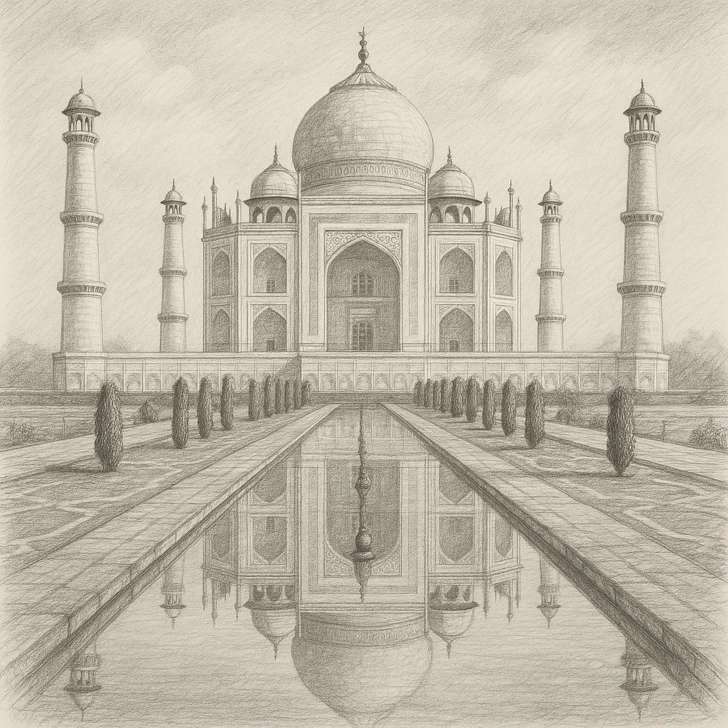 Detailed Pencil Sketch of the Taj Mahal