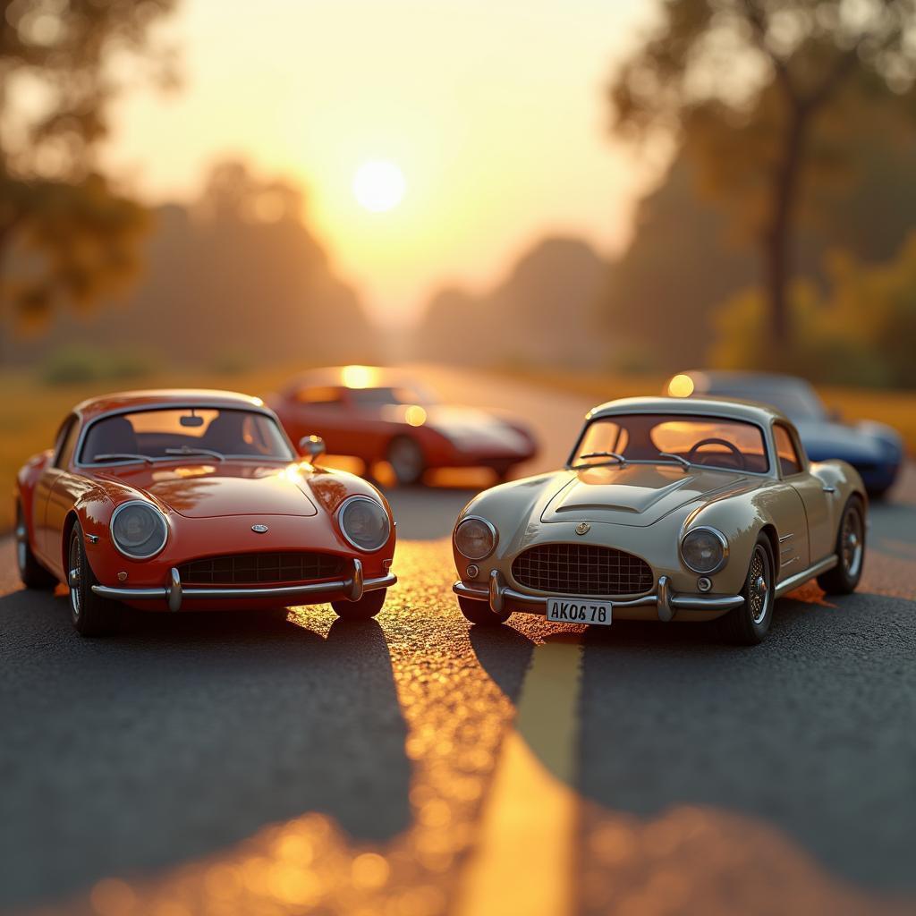 Detailed 3D Toy Cars in Golden Hour Light