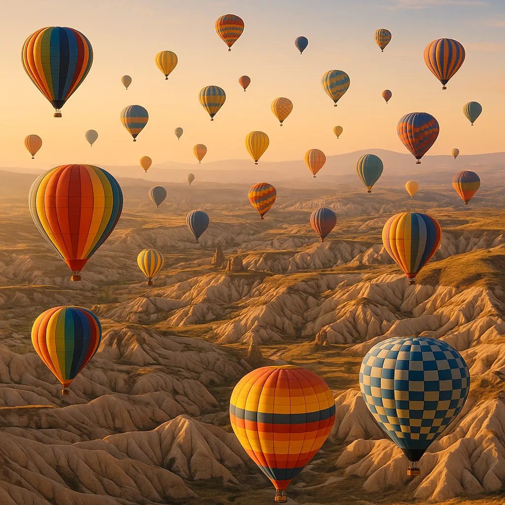 Scores of Colorful Hot Air Balloons Drift Serenely