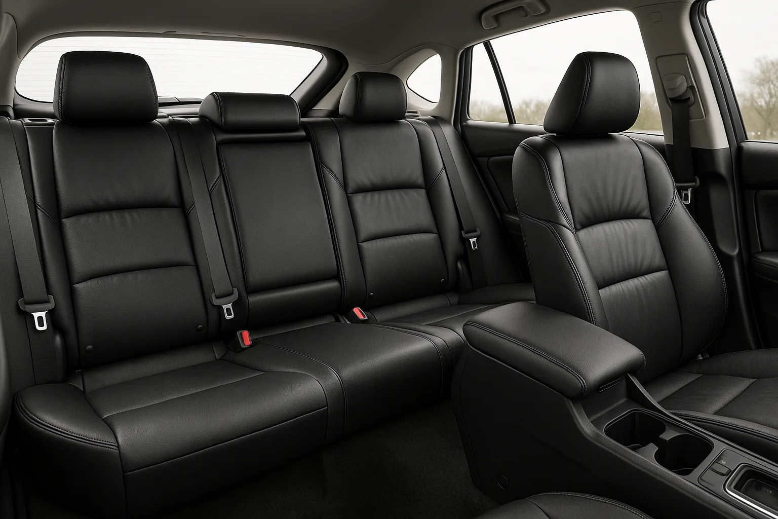Car Interior Showcasing Adjustable Leather Rear Seats in Different Configurations
