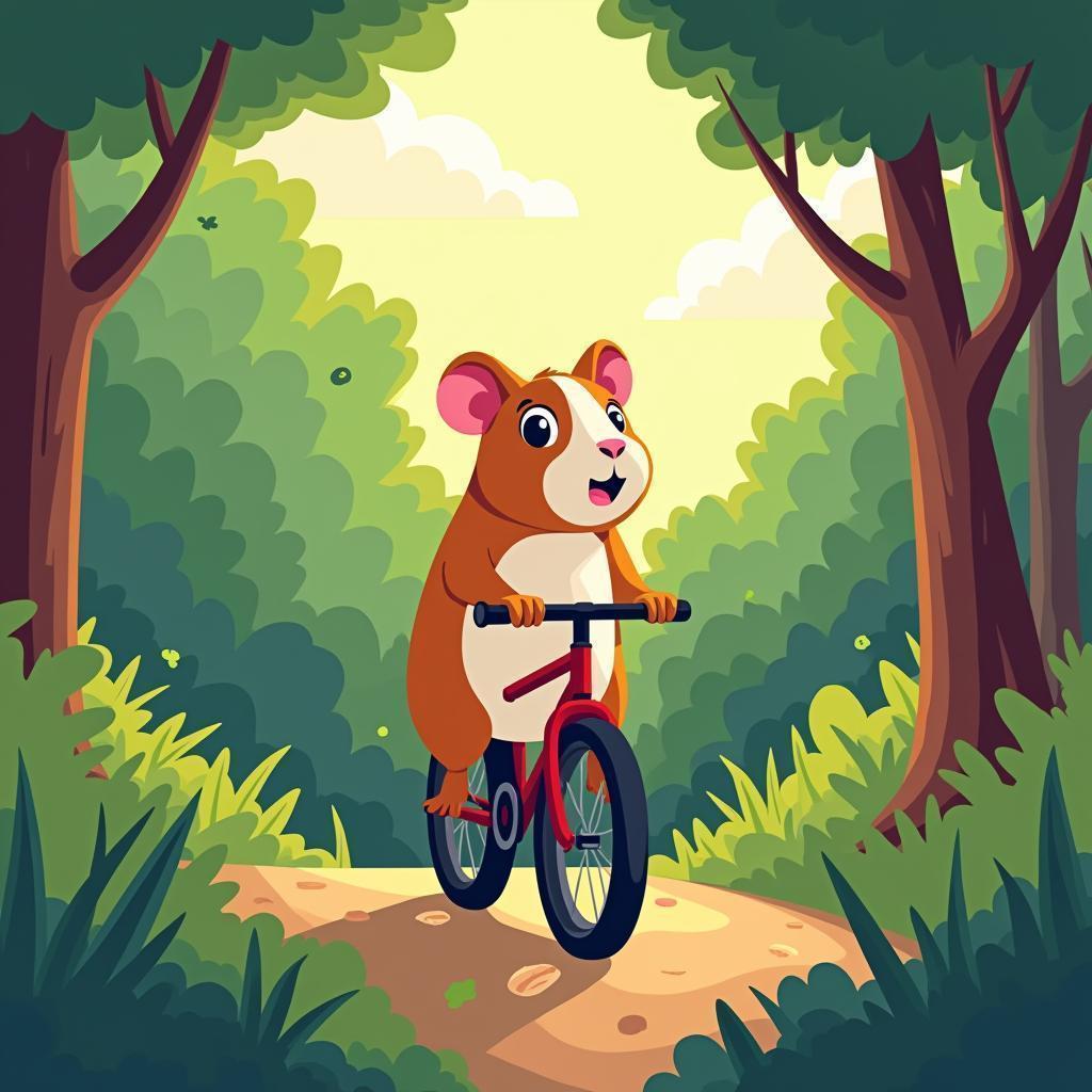 Guinea Pig Cycling Through a Lush Cutout Forest