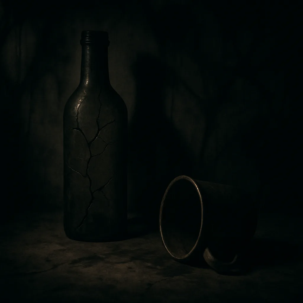 Dark and Atmospheric Real-world Setting with a Shattered Bottle