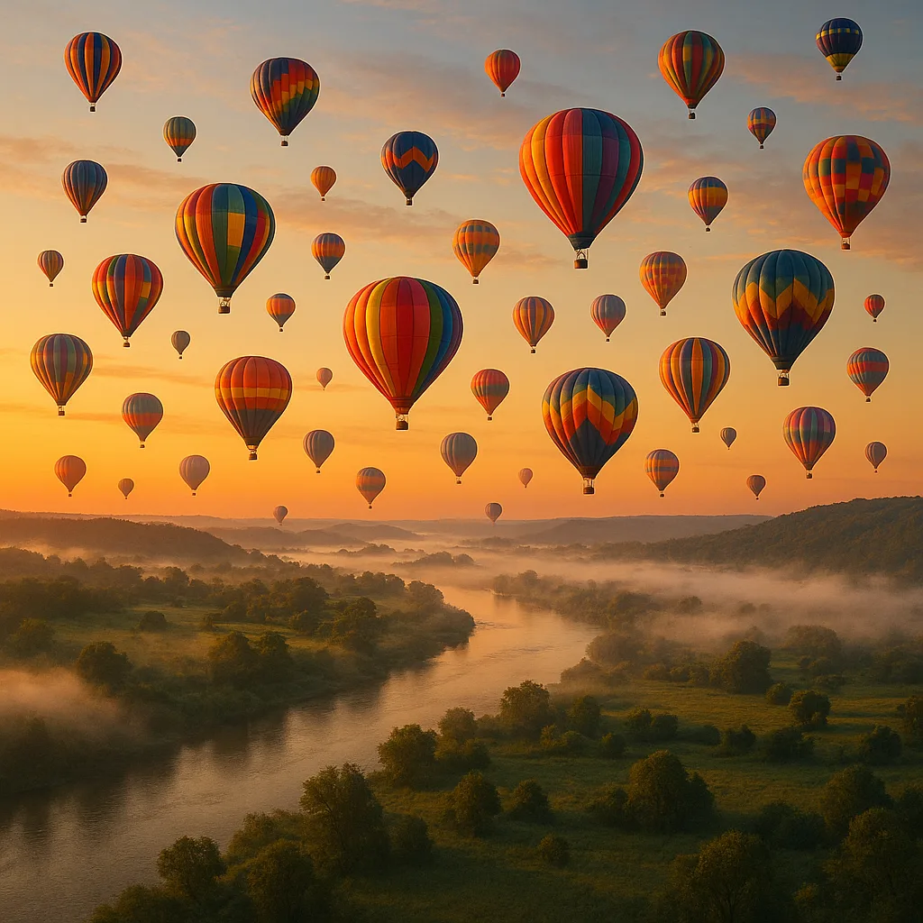 Scores of Vibrant Hot Air Balloons Drift Majestically