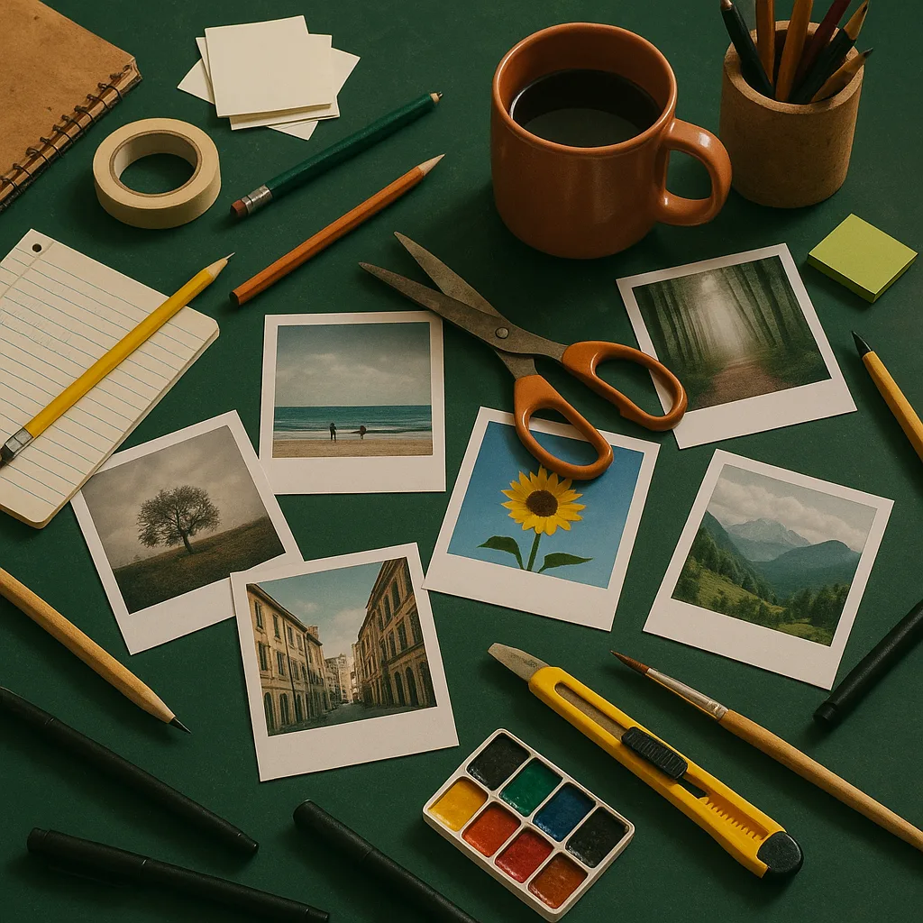 Cluttered Desk with Photos