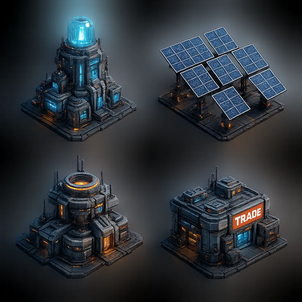 Renderings of Various Advanced Futuristic Structures Intended for a Sci-fi