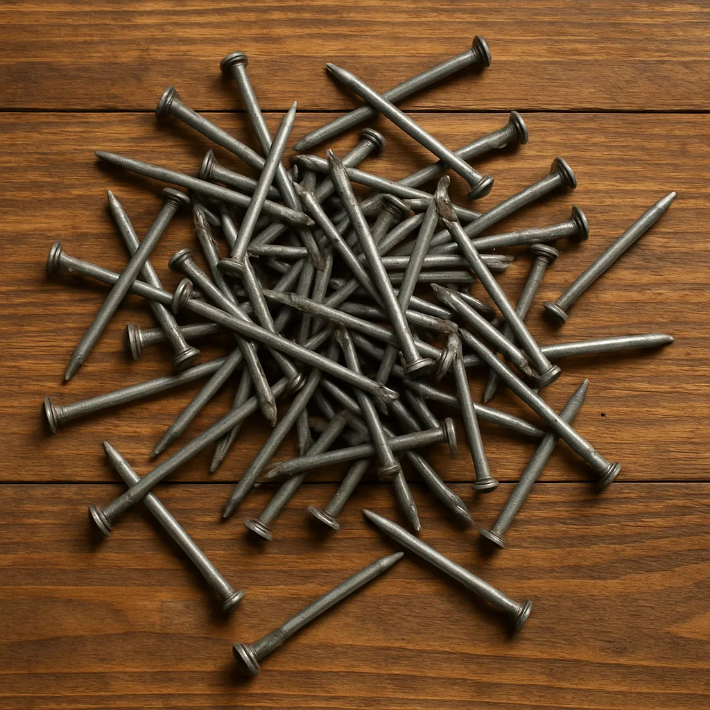 Wooden Table Is Covered with Nails