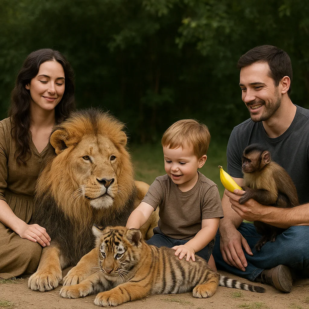 Lion Rests Next to a Woman