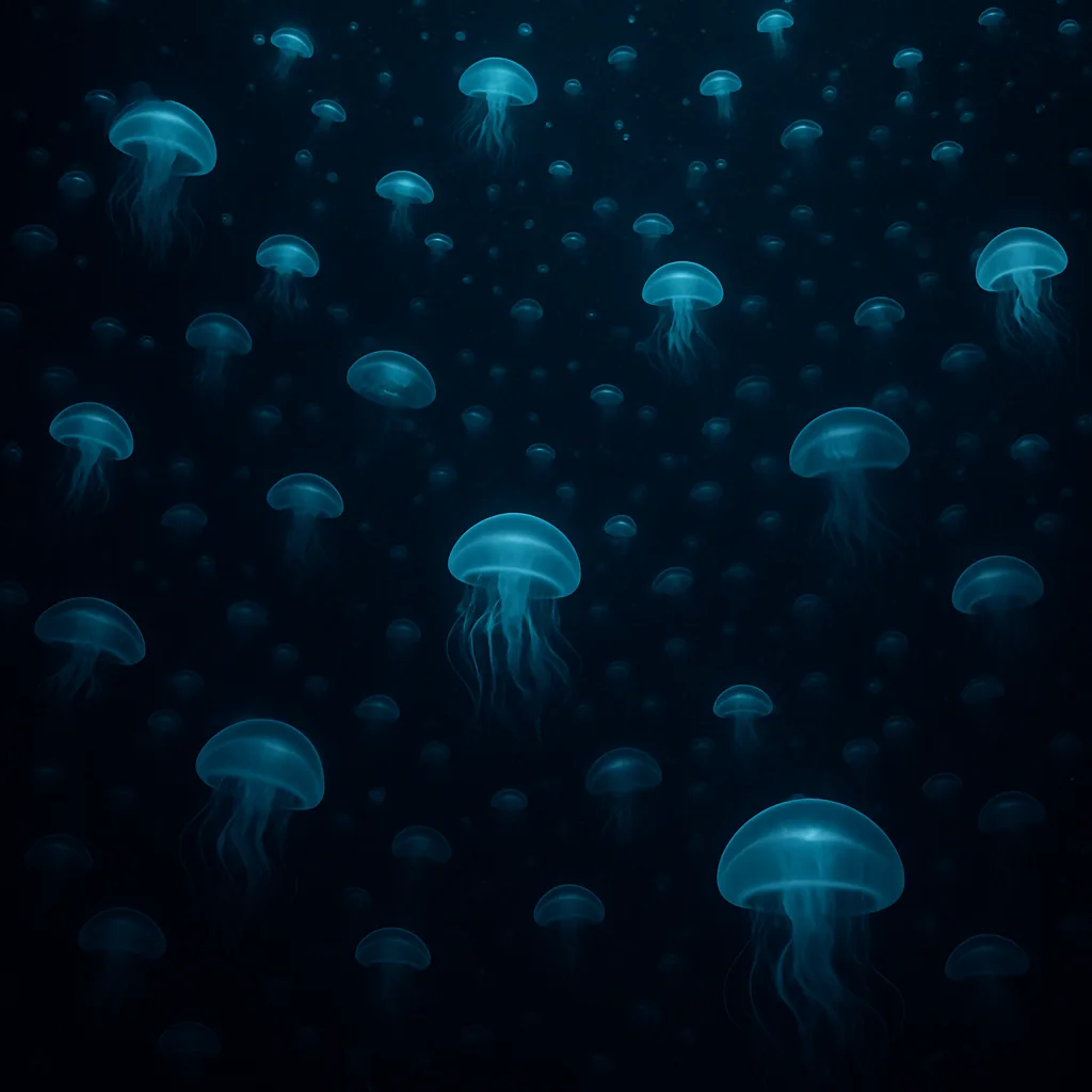 Immense Swarm of Countless Bioluminescent Jellyfish Drifts Silently