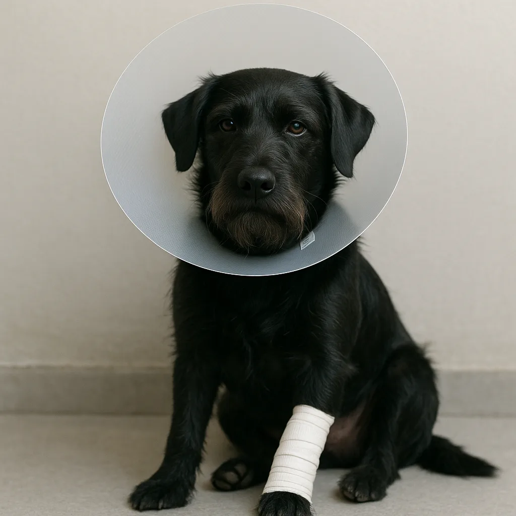 Dog with a Black Beard Is Seated Calmly