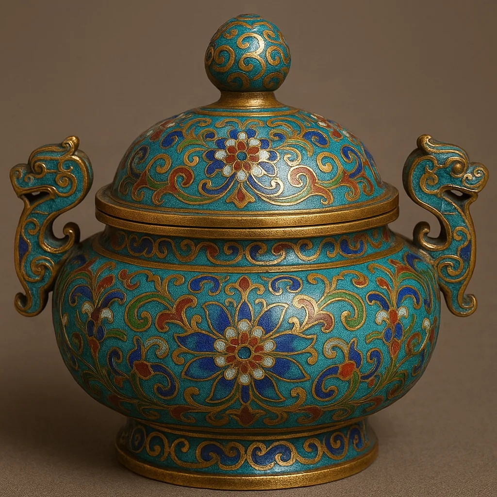 Decorative Object Embellished with Champlevé Enamel