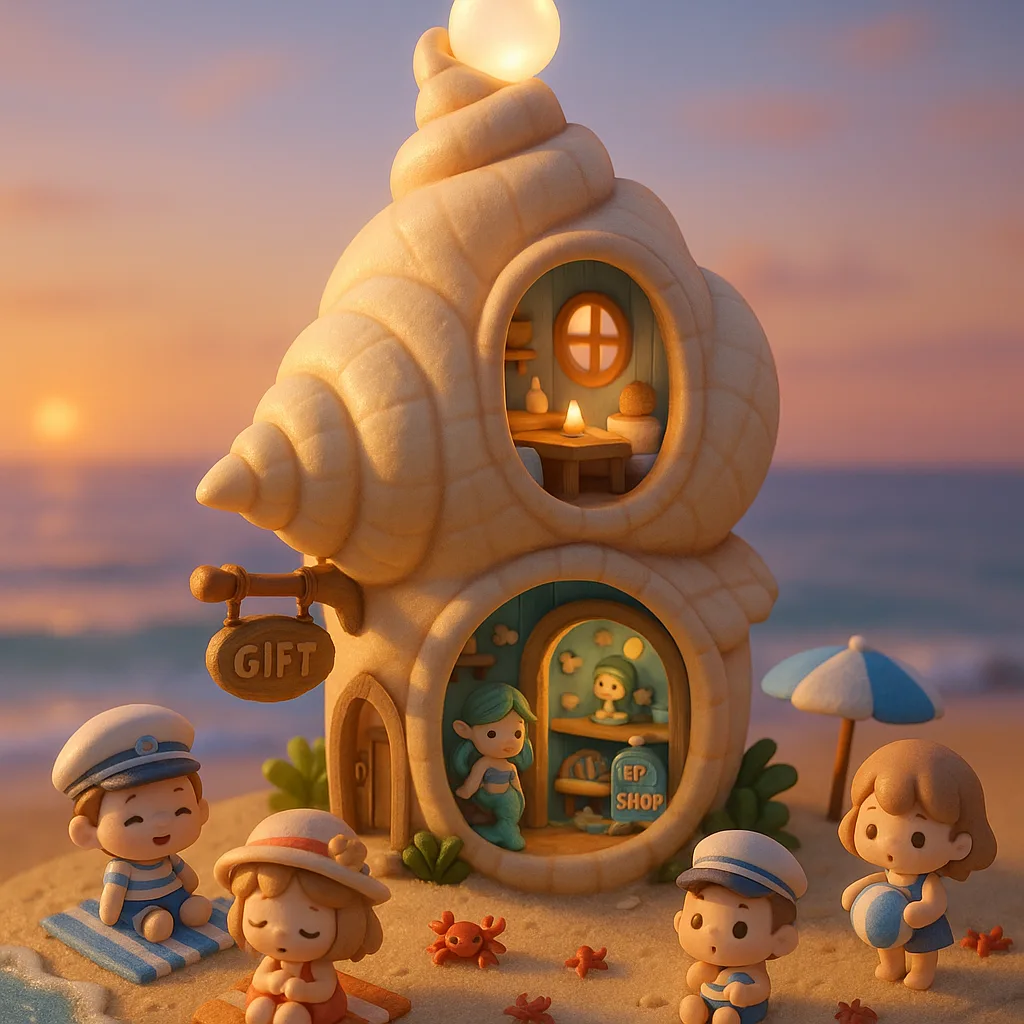 3D Chibi-style Miniature of a Whimsical Lighthouse by the Seaside