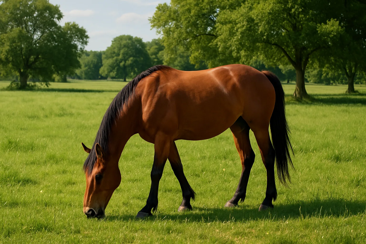 Horse Feeding in an Open Field