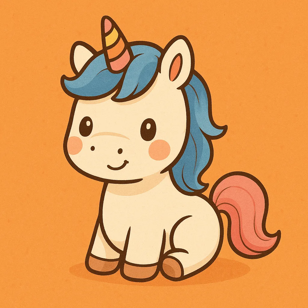 Cute Cartoon Unicorn with a Blue Mane