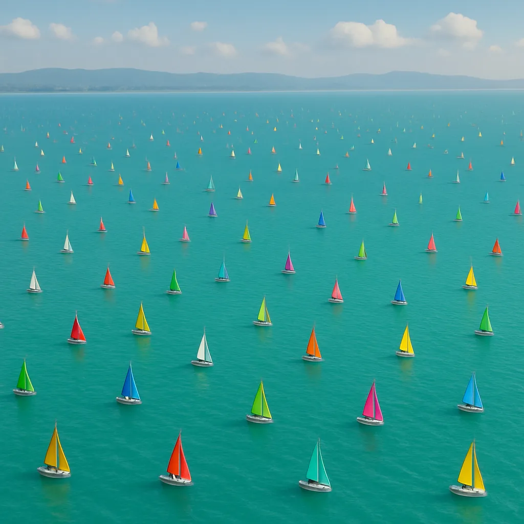 Myriad Tiny Sailboats with Brightly Colored Sails