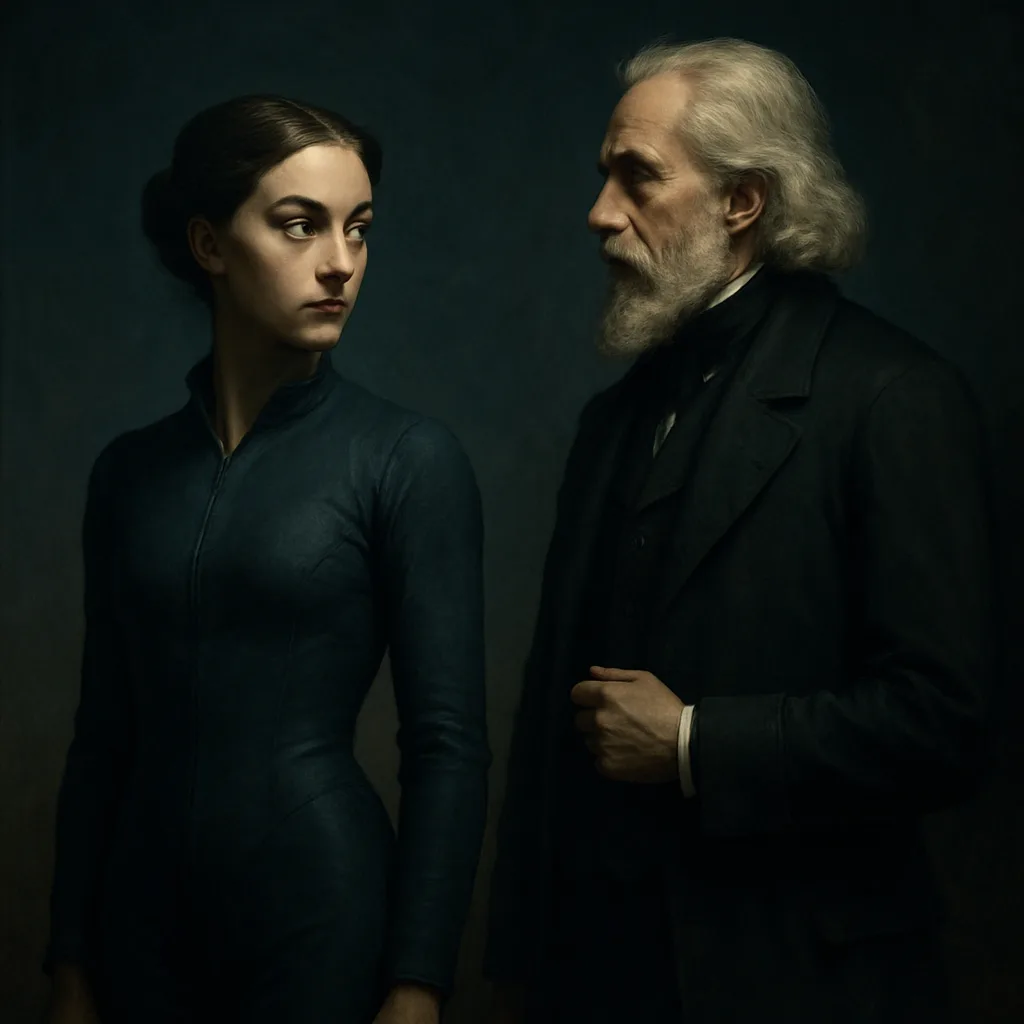 Historical Female Figure in a Sleek Jumpsuit