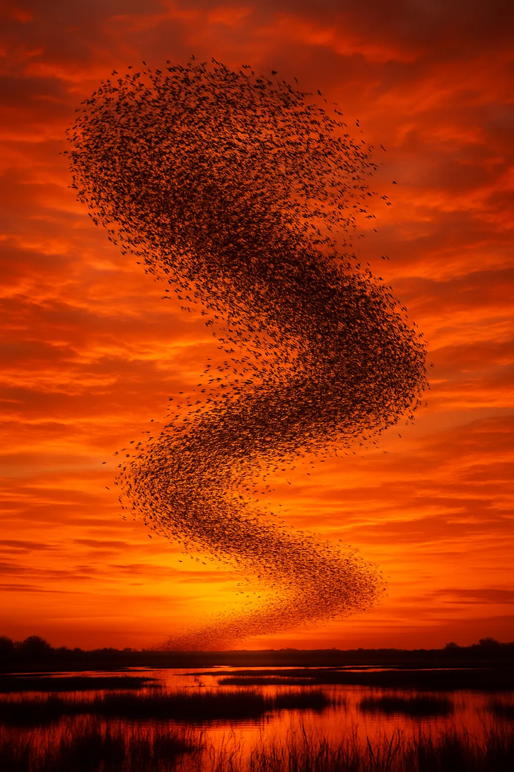 Vast Flock of Migratory Birds Forms a Dynamic