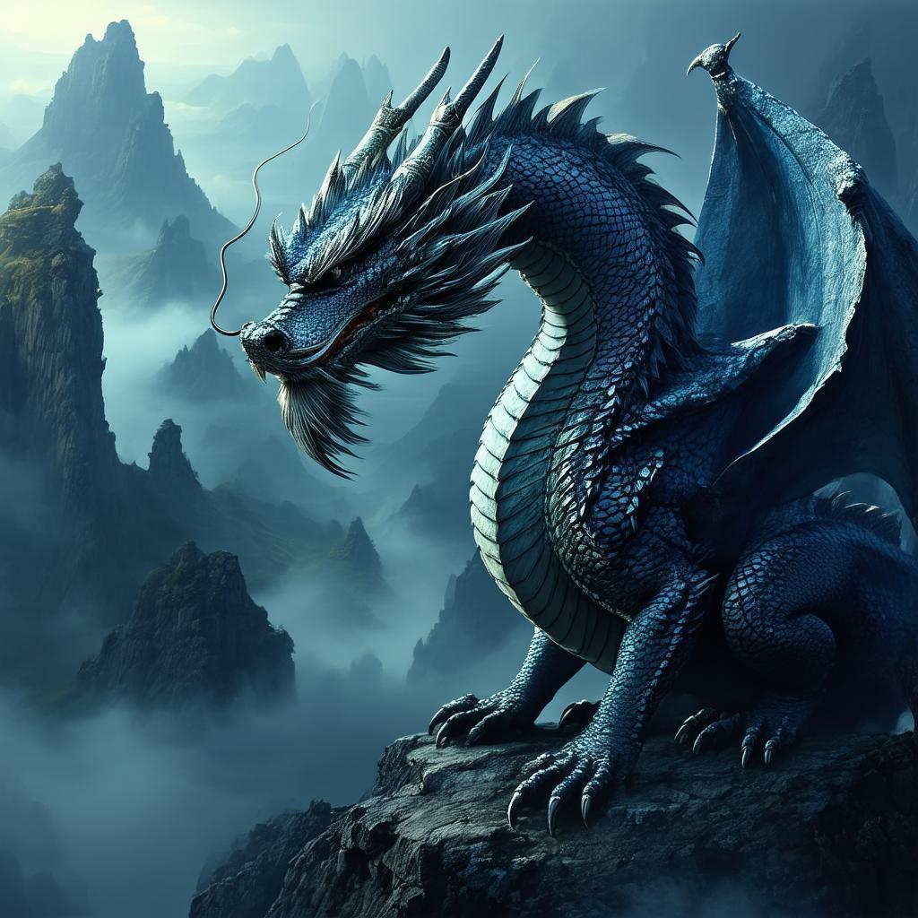 Rugged Dragon Surveying the World From Misty Heights
