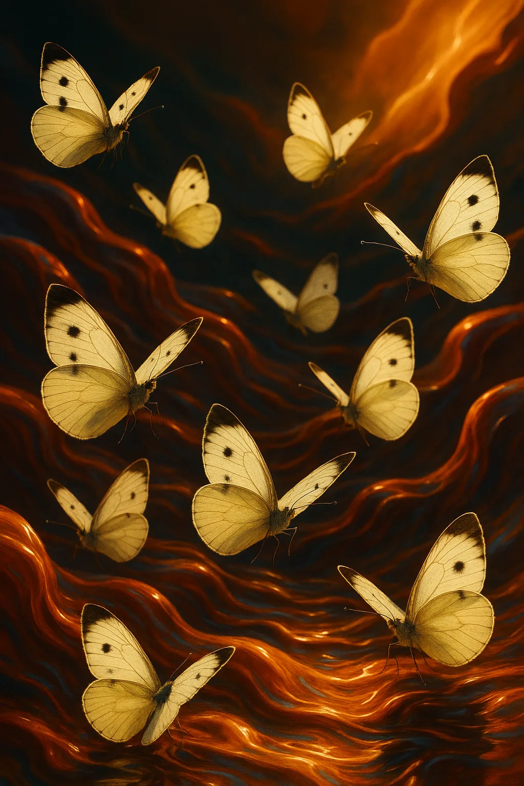 Several (around Nine) Chalky White Cabbage Butterflies