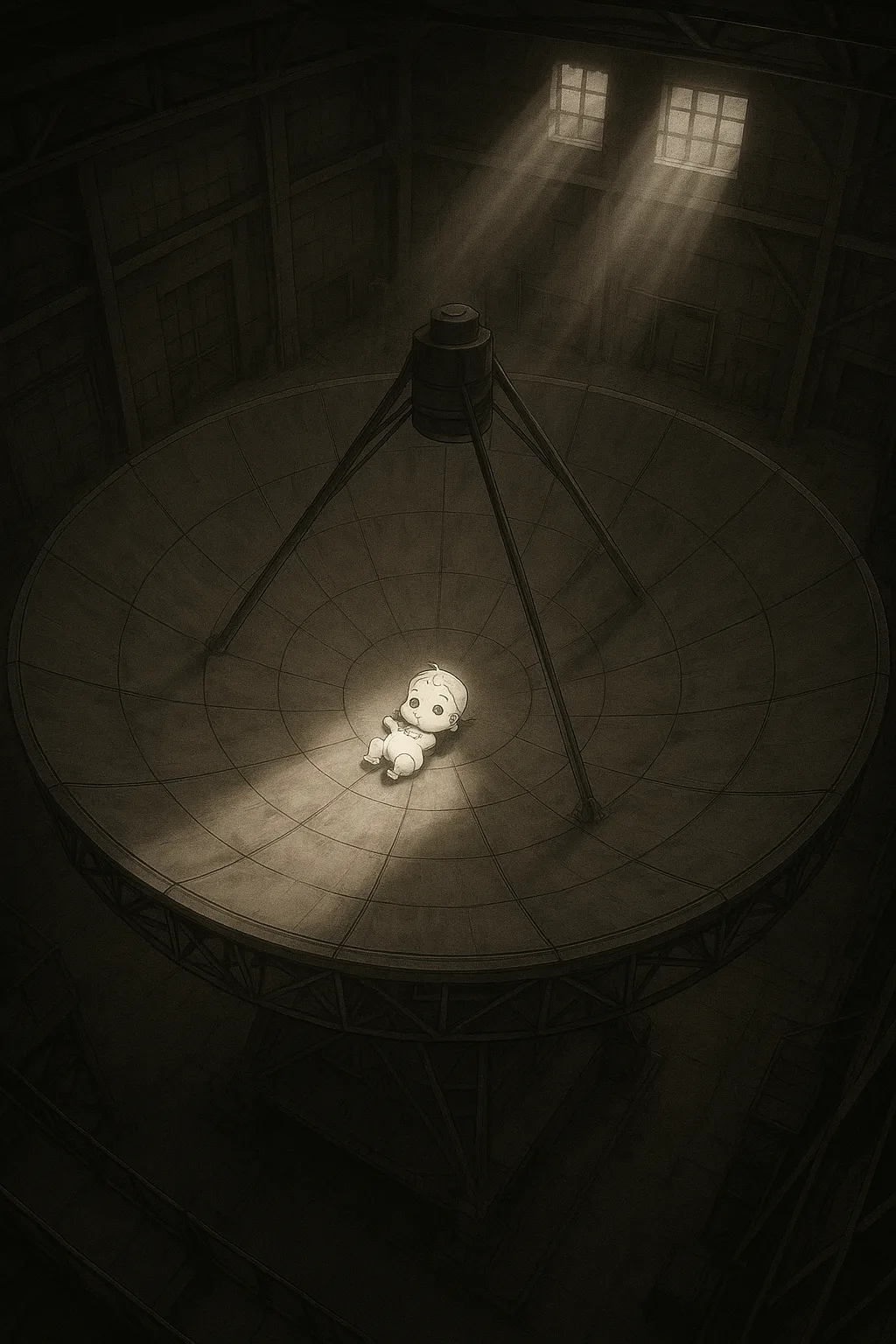 Tiny Anime-style Infant Lies Dramatically Uplit