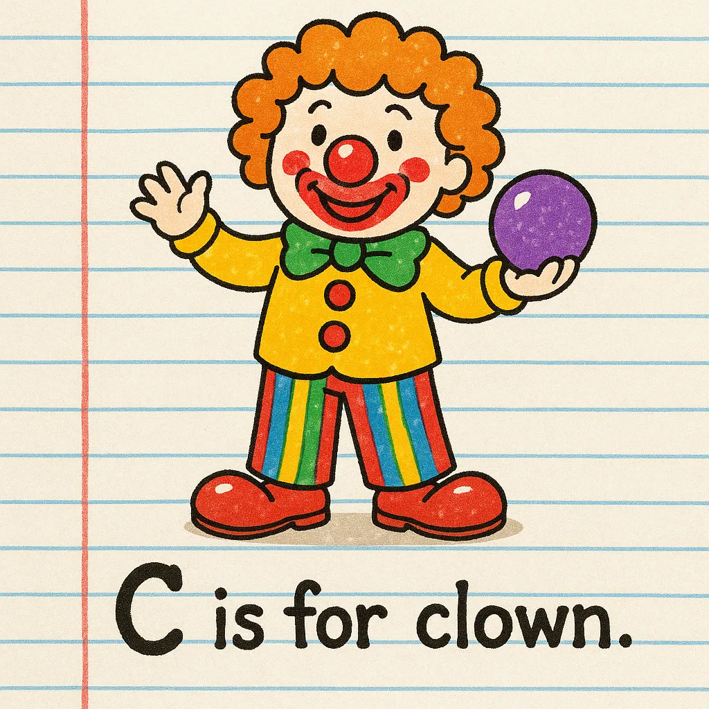 Colorful Clown with Orange Curly Hair